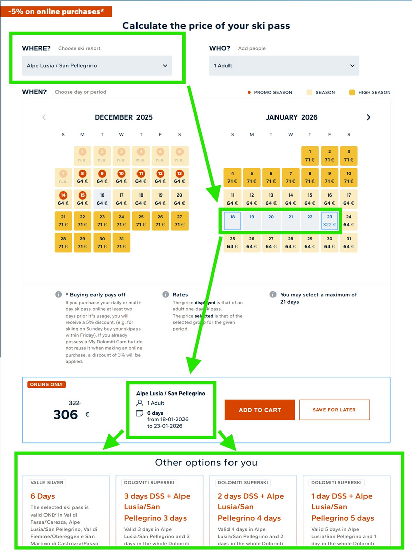 Jak kupić skipass 4+2, 3+3 lub 5+1 w Dolomiti Superski