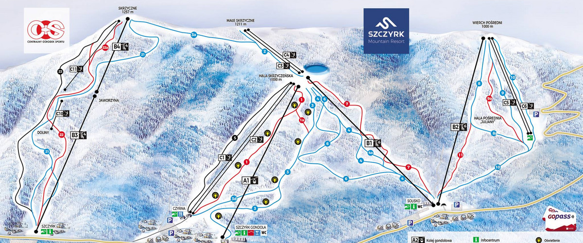 Szczyrkowski Ośrodek Narciarski mapa tras narciarskich 2017/18