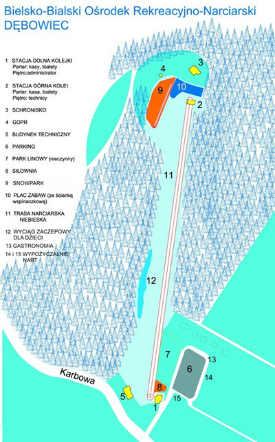 Bielsko-Bialski Ośrodek Rekreacyjno-Narciarski "Dębowiec" - mapa tras narciarskich