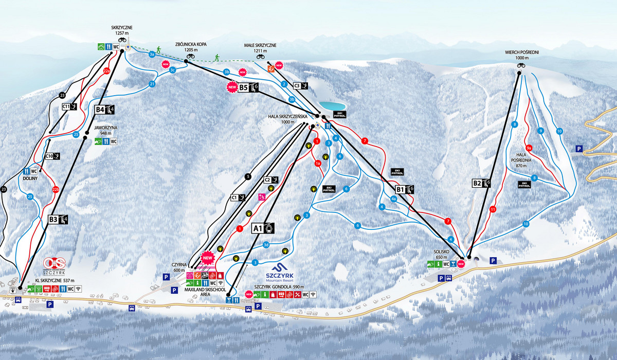 Szczyrk Mountain Resort mapa tras 2018 2019 (źródło: TMR)