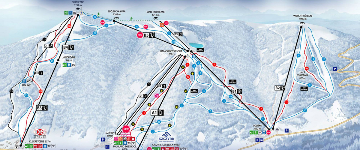 Szczyrk mapa tras narciarskich 2018 2019 (źródło: FB Solisko Arena)