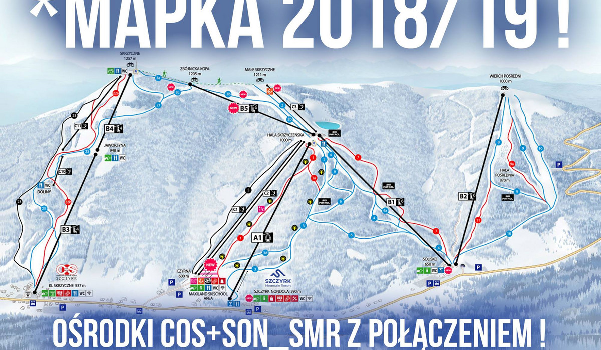 Szczyrk mapa tras narciarskich 2018 2019 (źródło: FB Solisko Arena)