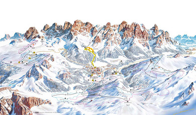 San Martino di Castrozza - Passo Rolle - mapa tras narciarskich