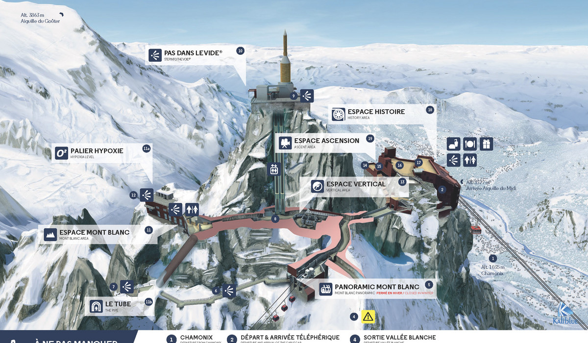 Aiguille du Midi przekrój / źródło: chamonixskipasses.com/ Aiguille du Midi przekrój / źródło: chamonixskipasses.com/