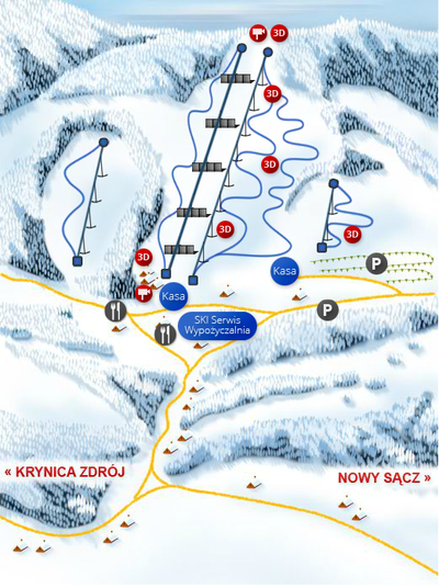 Ośrodek narciarski - Słotwiny - mapa tras narciarskich
