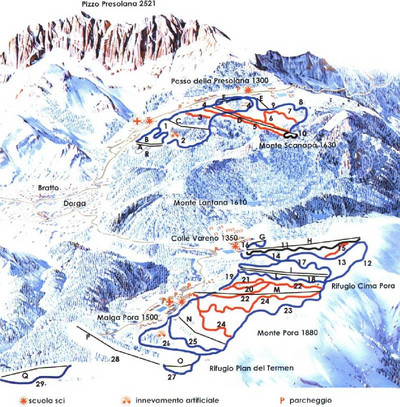 Monte Pora - mapa tras narciarskich