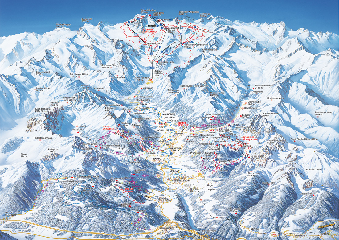 Mapa tras w Dolinie Stubai