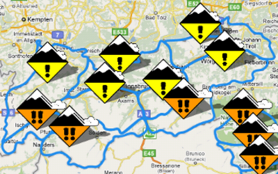 Mapa zagrożeń (źródło: snowsafe.at)