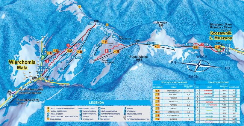 Mapa tras narciarskich Dwie Doliny Muszyna Wierchomla