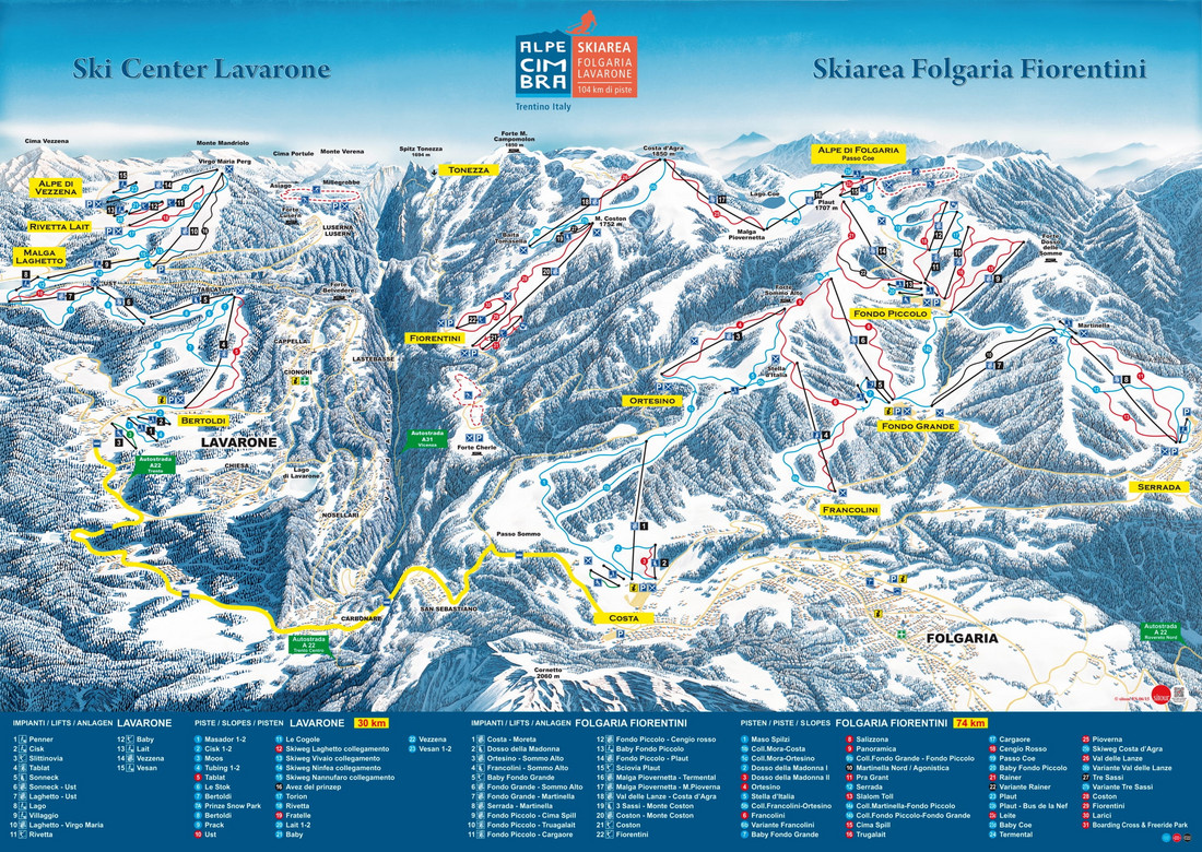 Mapa Alpe Cimbra Folgaria Lavarone