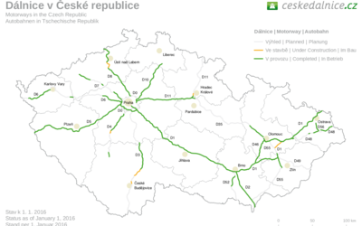 Autostrady w Republice Czeskiej od 2016 01 01 (źródło: ceskedalnice.cz)