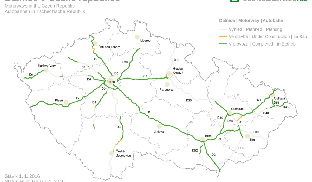 Autostrady w Republice Czeskiej od 2016 01 01 (źródło: ceskedalnice.cz) Autostrady w Republice Czeskiej od 2016 01 01 (źródło: ceskedalnice.cz)