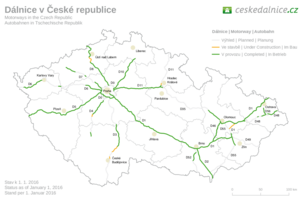 Autostrady w Republice Czeskiej od 2016 01 01 (źródło: ceskedalnice.cz)