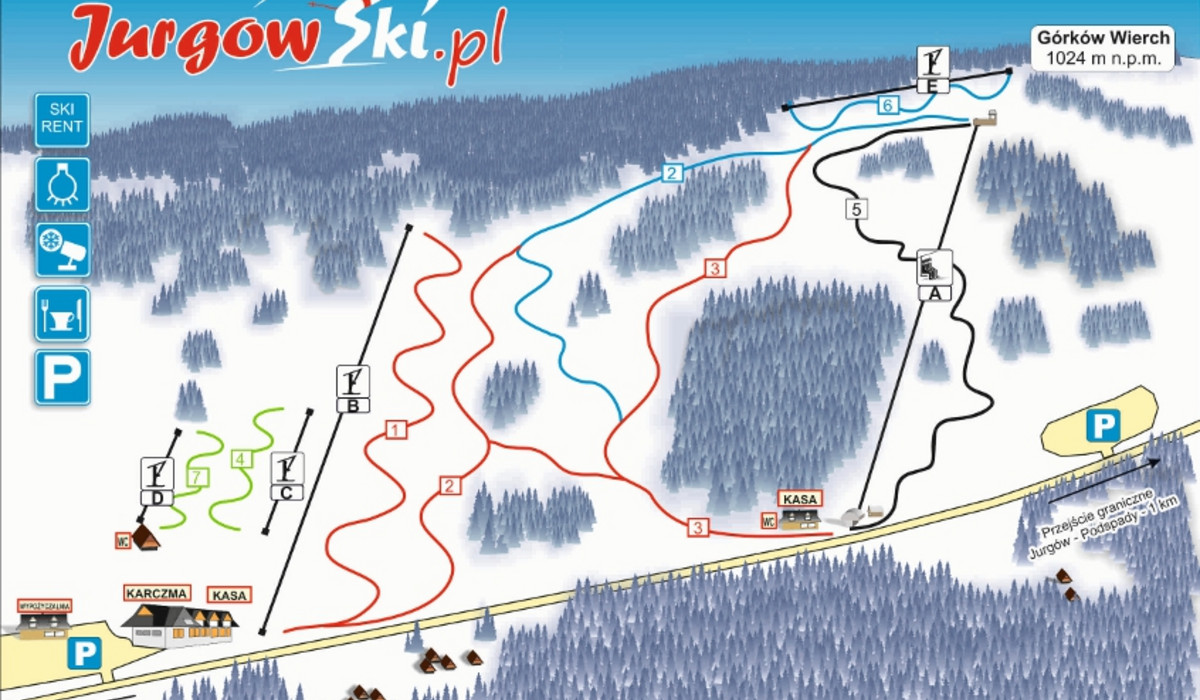 Mapa tras w Stacji Narciarskiej Jurgów - Hawrań