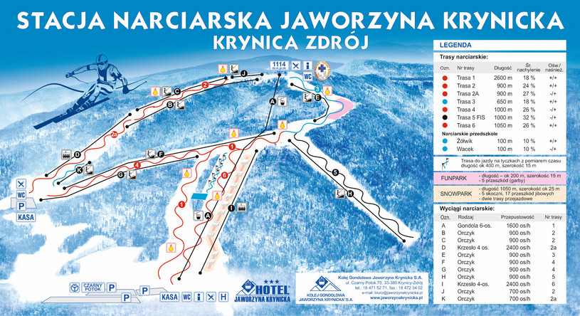Mapa tras narciarskich Jaworzyna Krynicka