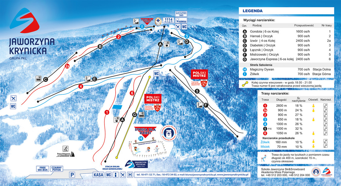 Jaworzyna Krynicka mapa tras narciarskich 2022/23