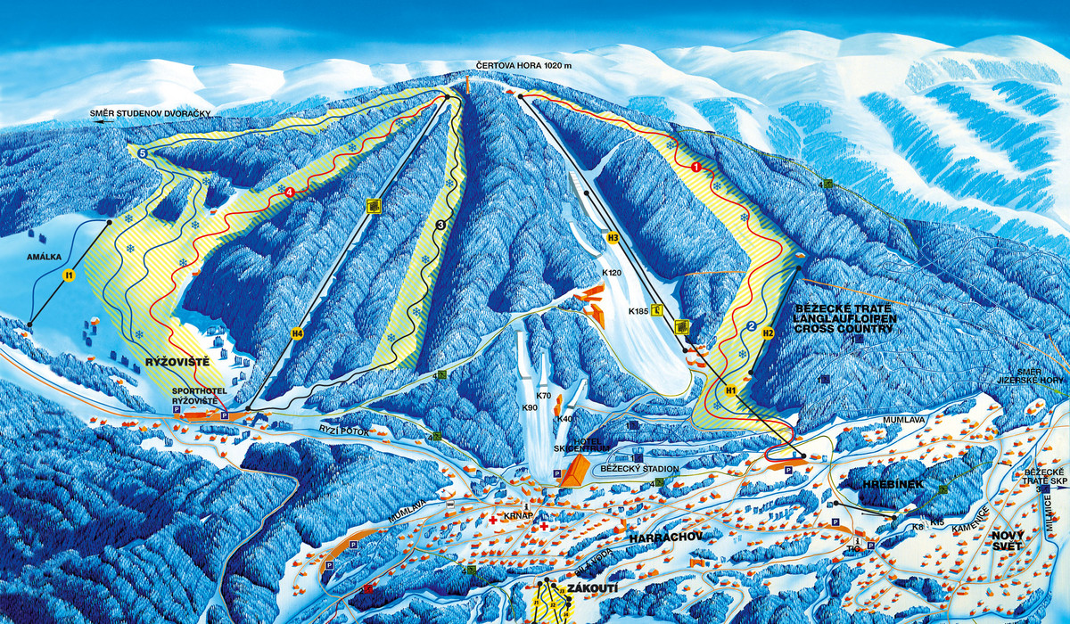 Kolej linowa Certova hora w Harrachowie mapa tras (źródło: harrachov.com) Kolej linowa Certova hora w Harrachowie mapa tras (źródło: harrachov.com)