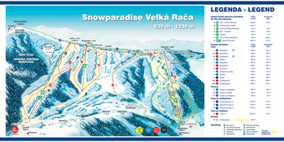 Veľká Rača Oščadnica - mapa tras narciarskich