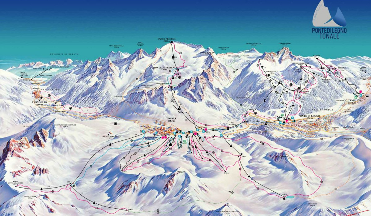 Passo Tonale - Ponte di Legno mapa tras narciarskich