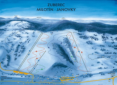 Zuberec - Milotin - mapa tras narciarskich