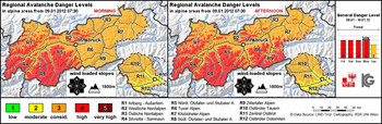 Zagrożenie lawinowe w Tyrolu (Źródło: http://lawine.tirol.gv.at/english/)
