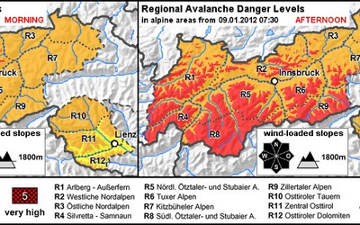 Zagrożenie lawinowe w Tyrolu (Źródło: http://lawine.tirol.gv.at/english/)