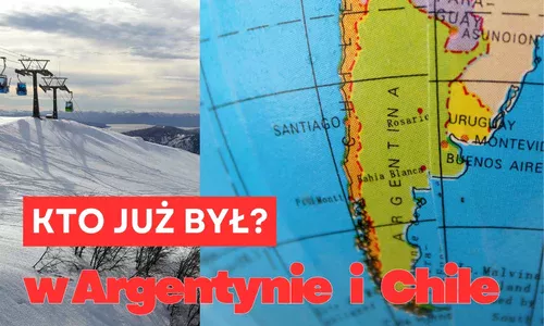 Narty w Chile i Argentynie Narty w Argentynie i Chile – grafika z ośrodkiem narciarskim w Andach oraz mapą Ameryki Południowe