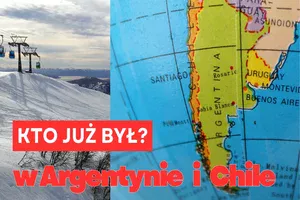 Narty w Argentynie i Chile – grafika z ośrodkiem narciarskim w Andach oraz mapą Ameryki Południowe