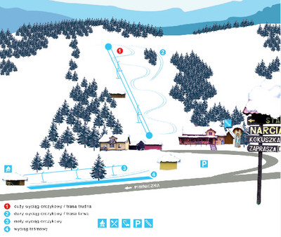 Stacja Narciarska Kokuszka - mapa tras narciarskich