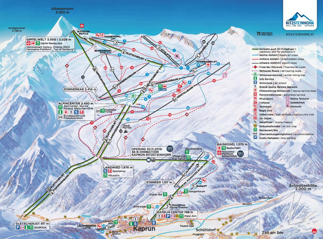 Mapa tras i wyciągów w Kaprun 2019 2020 (źródło: Kaprun) Mapa tras i wyciągów w Kaprun 2019 2020 (źródło: Kaprun)