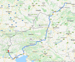 Trasa dojazdu do Alpe Cimbra z Katowic (źródło: google)