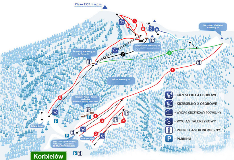 Mapa tras narciarskich Pilsko Korbielów Mapa tras narciarskich Pilsko Korbielów