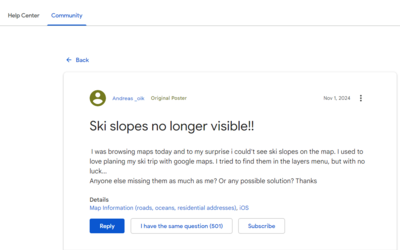 Trasy narciarskie znikają z map google