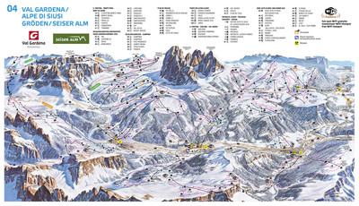 Alpe di Siusi - Seiser Alm - Kronplatz - mapa tras narciarskich