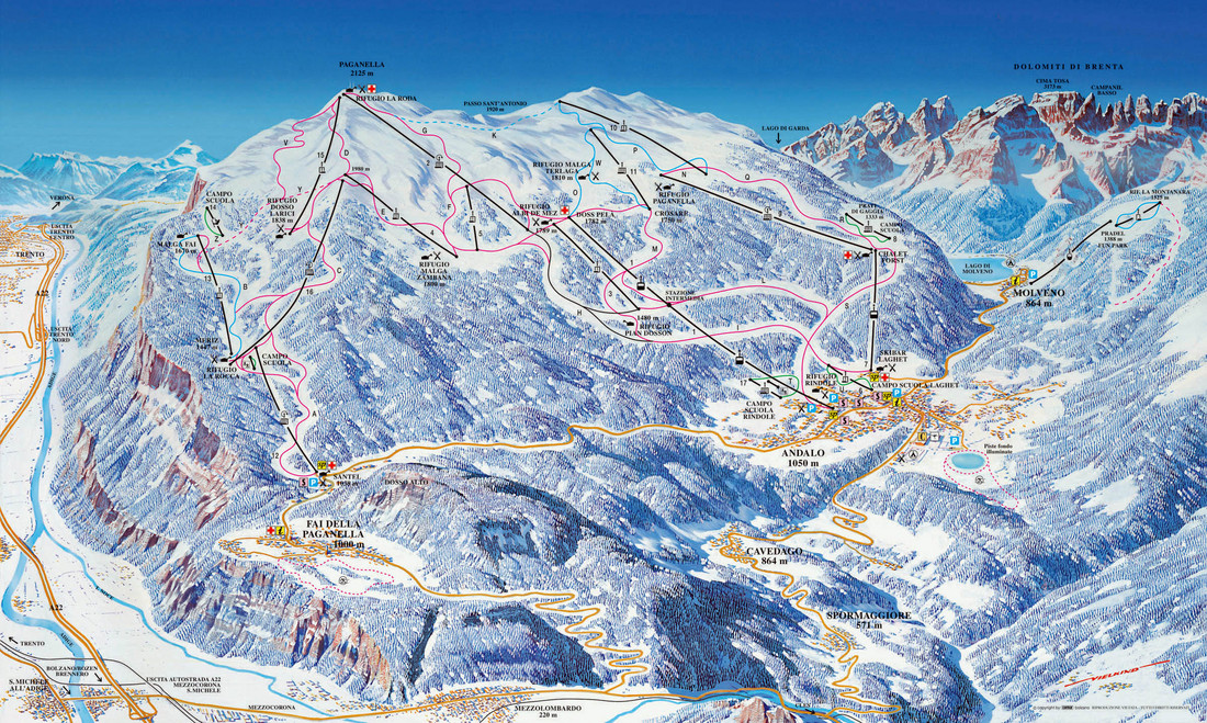 Mapa tras na Paganelli w Andalo