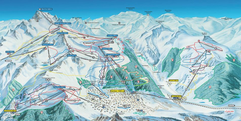 4 Vallées - mapa tras narciarskich (jpg) 4 Vallées - mapa tras narciarskich