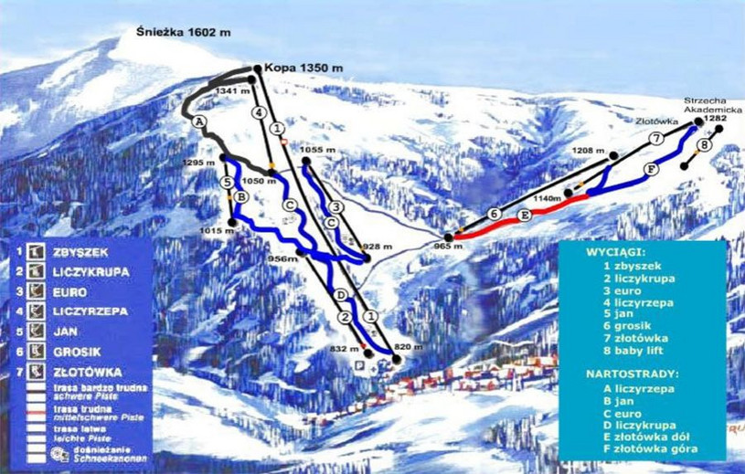 Kompleks narciarski Kopa - mapa tras narciarskich