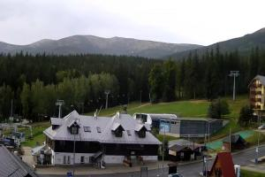 Kamera: Szrenica Ski Arena Widok na dolną stację wyciągu Szklarska Poręba Szrenica Ski Arena Widok na dolną stację wyciągu